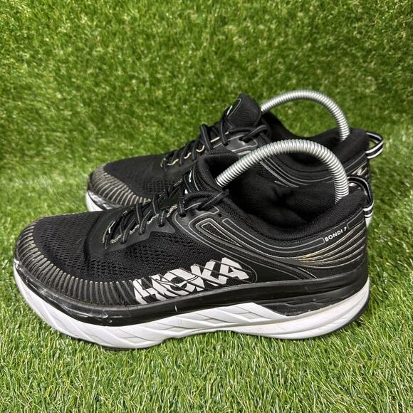 Hoka One One Bondi 7 Black Running Shoes Sneakers 10.5 Women 1110519 BWHT - Picture 3 of 14